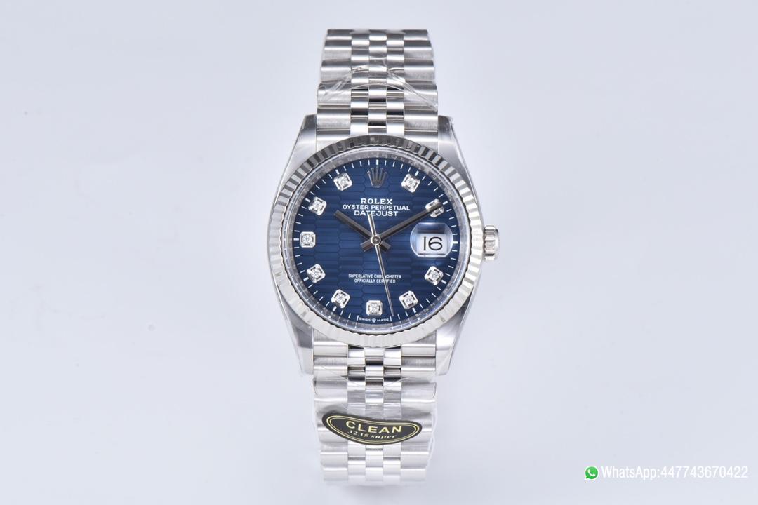 Victory Factory Datejust 126234 36mm Blue Motif Dial with Diamonds Markers 3235 Movement Jubilee Bracelet 01 Clean Factory Datejust 126234 36mm Blue Motif Dial with Diamonds Markers 3235 Movement Jubilee Bracelet 01