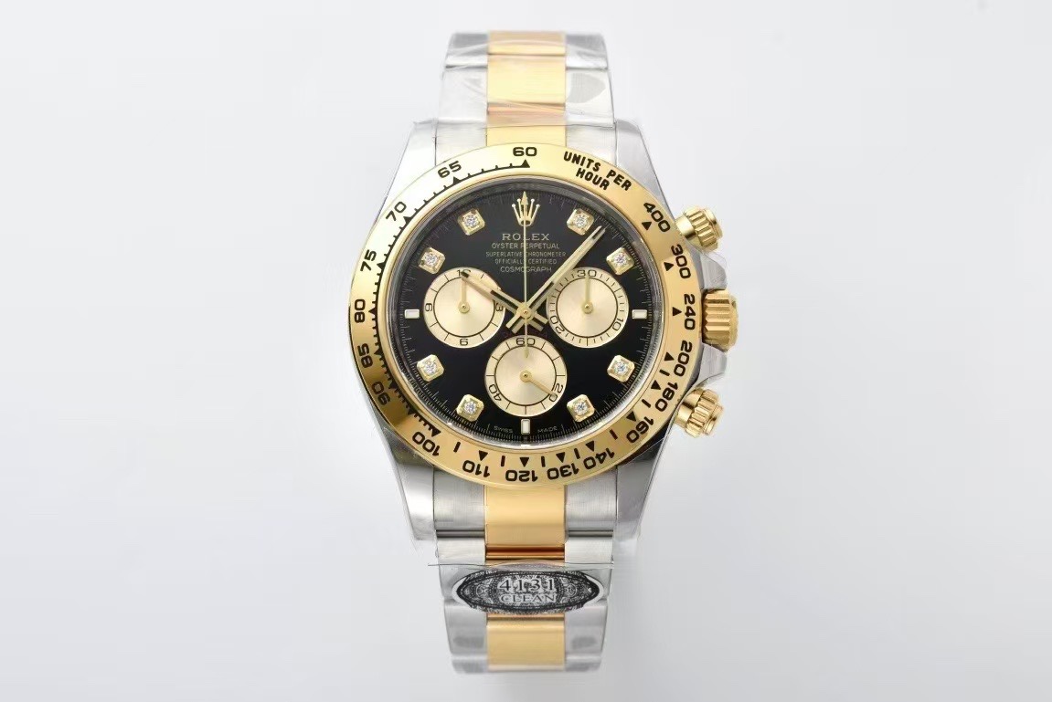 Victory Factory Daytona 126503 Black Dial with Diamonds Markers Gold Bezel Two Tone Oyster and Gold Bracelet SH4131 Movement 01 Clean Factory Daytona 126503 Black Dial with Diamonds Markers Gold Bezel Two Tone Oyster and Gold Bracelet SH4131 Movement 01