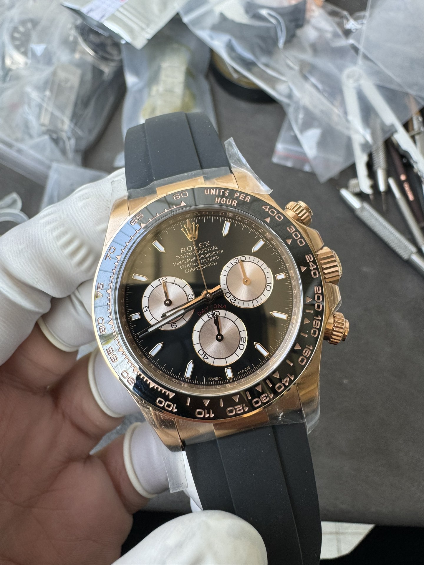 Clean Factory Daytona 126515LN 18K Rose Gold Plated Case Black and Rose Gold Dial Oysterflex Strap SH4131 Movement 01