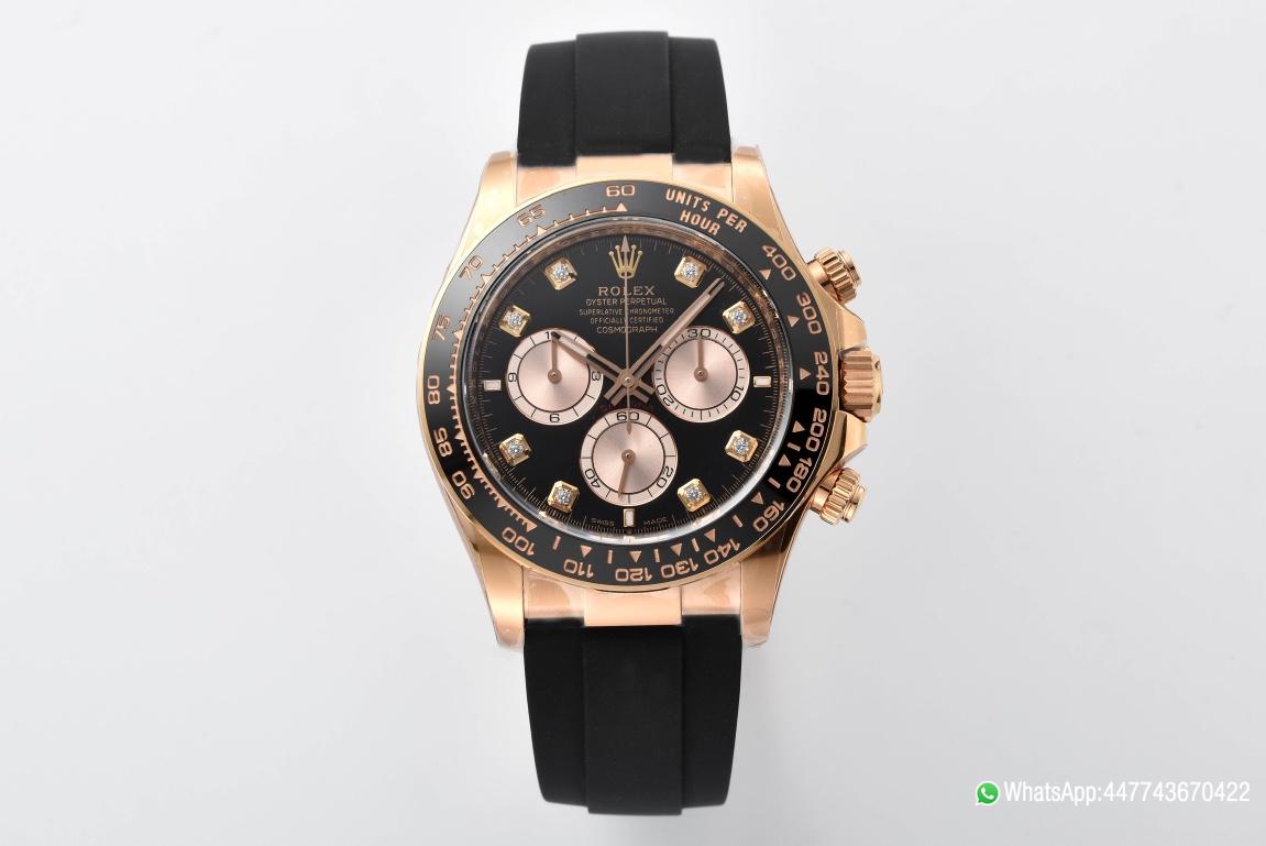 Victory Factory Daytona 126515LN Black and Sundust Diamonds Set Dial 18K Rose Gold Case Oysterflex Strap SH4131 Movement 01 Clean Factory Daytona 126515LN Black and Sundust Diamonds Set Dial 18K Rose Gold Case Oysterflex Strap SH4131 Movement 01