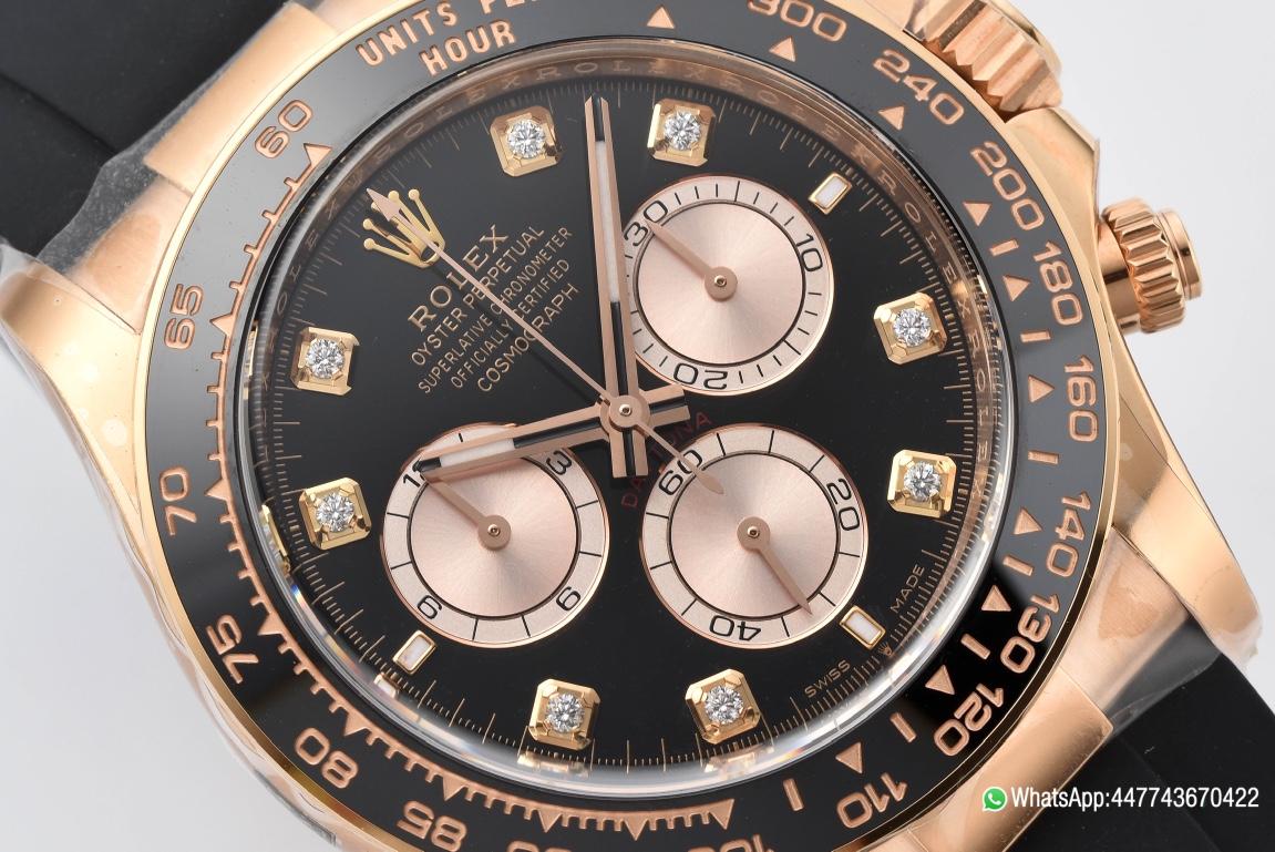 Victory Factory Daytona 126515LN Black and Sundust Diamonds Set Dial 18K Rose Gold Case Oysterflex Strap SH4131 Movement 02 Clean Factory Daytona 126515LN Black and Sundust Diamonds Set Dial 18K Rose Gold Case Oysterflex Strap SH4131 Movement 02