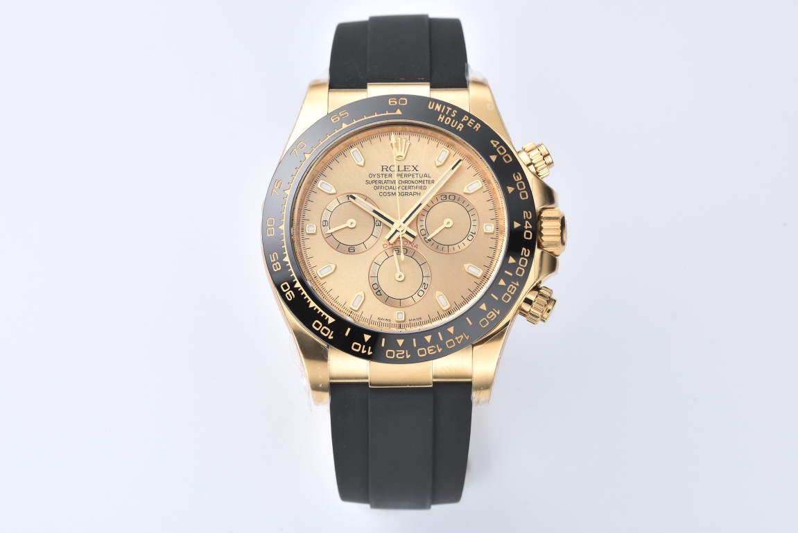 Victory Factory Rolex Daytona 116518LN 0042 Yellow Gold Dial and Case Black Ceramic Bezel Cal4130 Black Oyster Rubber Oysterflex Strap 01 Clean Factory Rolex Daytona 116518LN 0042 Yellow Gold Dial and Case Black Ceramic Bezel Cal4130 Black Oyster Rubber Oysterflex Strap 01