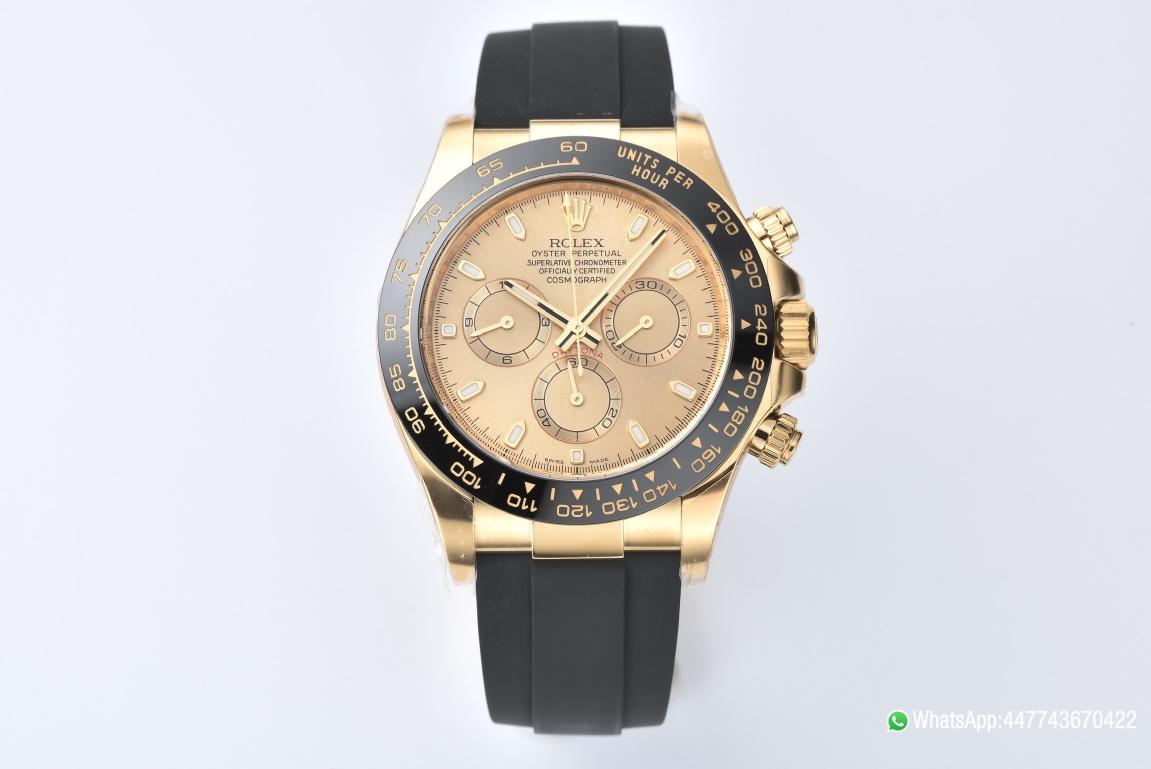 Victory Factory Rolex Daytona 116518LN 0042 Yellow Gold Dial and Case Black Ceramic Bezel Cal4130 Black Oyster Rubber Oysterflex Strap 01 Clean Factory Rolex Daytona 116518LN 0042 Yellow Gold Dial and Case Black Ceramic Bezel Cal4130 Black Oyster Rubber Oysterflex Strap 01