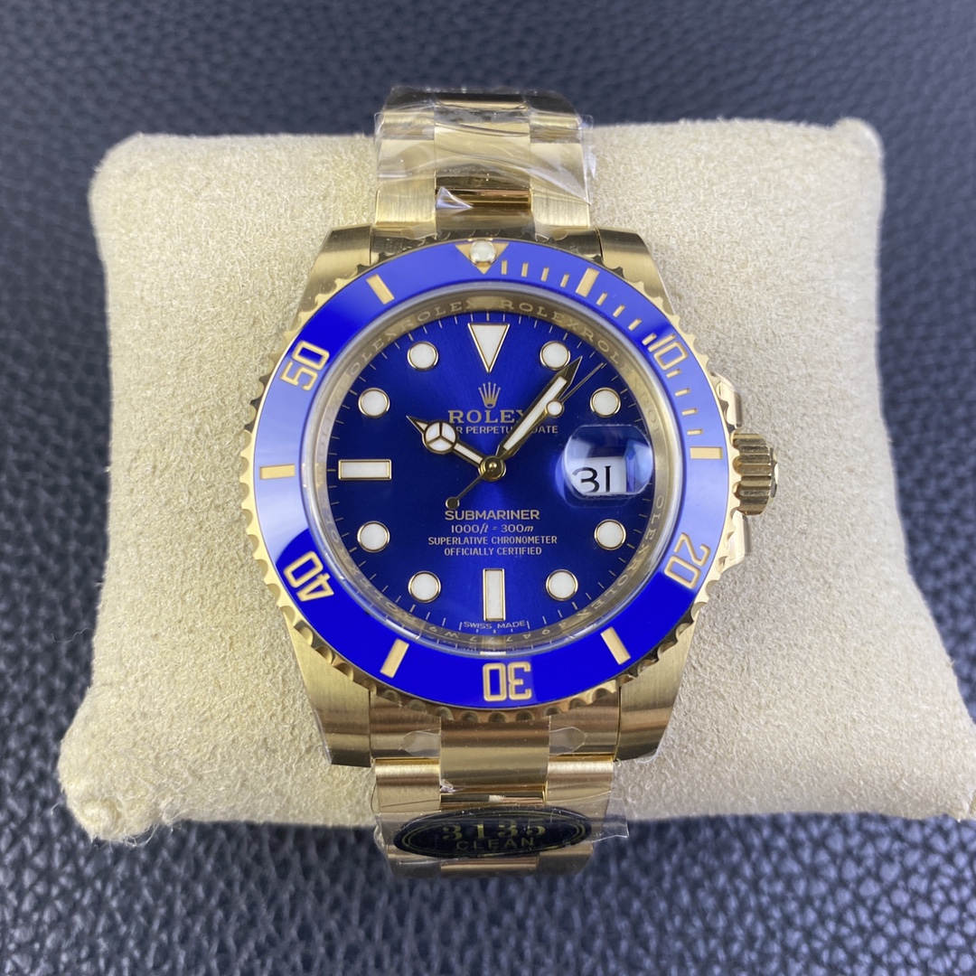 Clean Factory Submariner 116618LB 40mm Blue Dial Ceramic Bezel Full Yellow Gold Plated on Case Oyster Bracelet SH3135 Movement 01