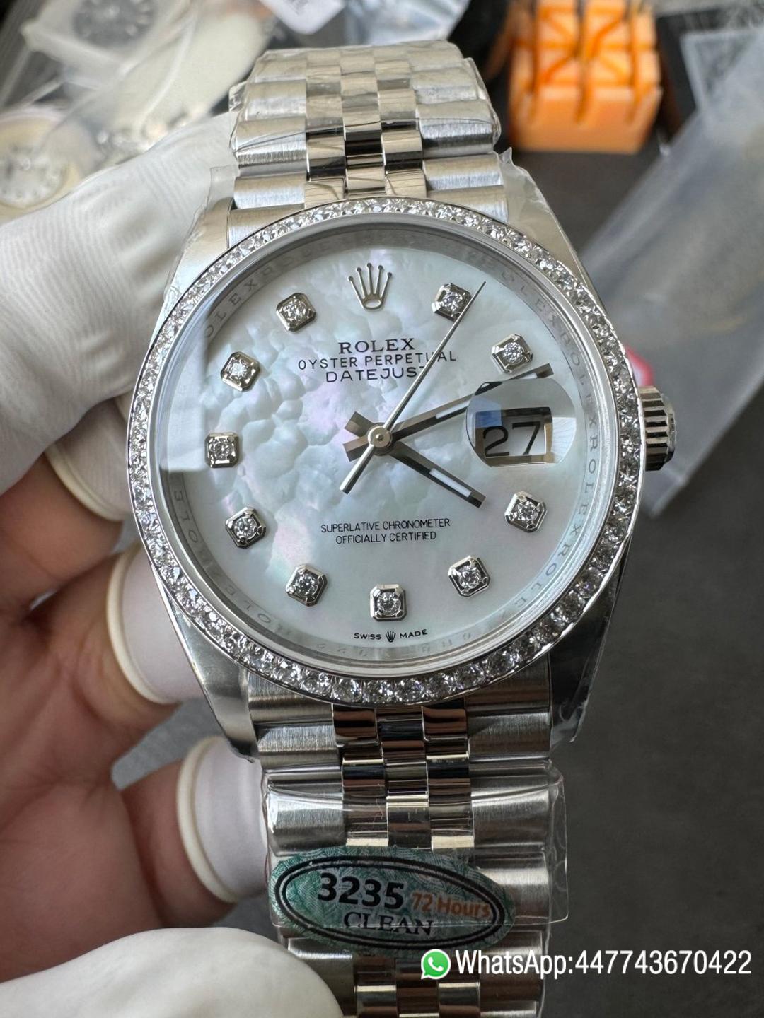 Victory Factory Datejust 36mm M126284RBR 0011 MOP Dial with Diamond Hour Markers Diamonds set Bezel 3235 Movement Jubilee Bracelet 00 Clean Factory Datejust 36mm M126284RBR 0011 MOP Dial with Diamond Hour Markers Diamonds set Bezel 3235 Movement Jubilee Bracelet 00