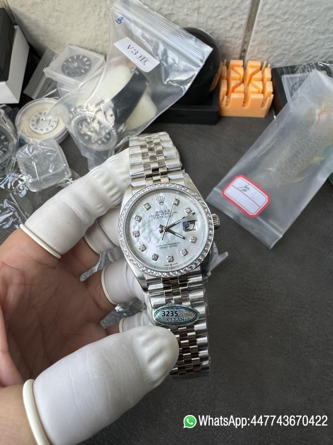 Victory Factory Datejust 36mm M126284RBR 0011 MOP Dial with Diamond Hour Markers Diamonds set Bezel 3235 Movement Jubilee Bracelet 01 Clean Factory Datejust 36mm M126284RBR 0011 MOP Dial with Diamond Hour Markers Diamonds set Bezel 3235 Movement Jubilee Bracelet 01