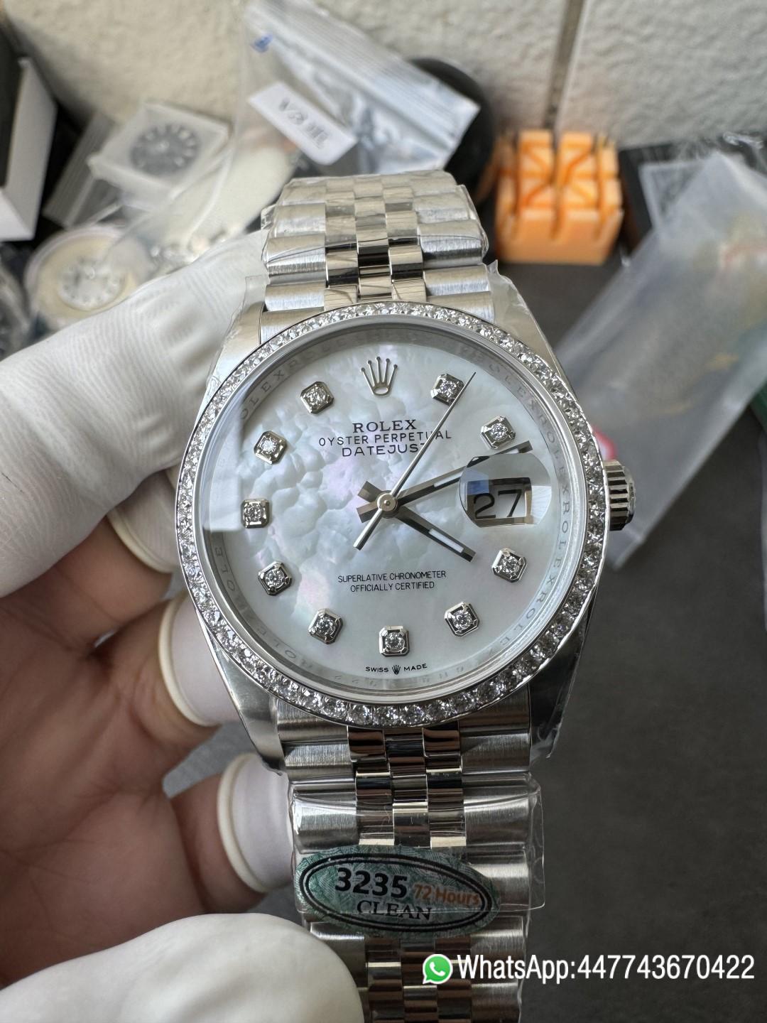 Victory Factory Datejust 36mm M126284RBR 0011 MOP Dial with Diamond Hour Markers Diamonds set Bezel 3235 Movement Jubilee Bracelet 02 Clean Factory Datejust 36mm M126284RBR 0011 MOP Dial with Diamond Hour Markers Diamonds set Bezel 3235 Movement Jubilee Bracelet 02