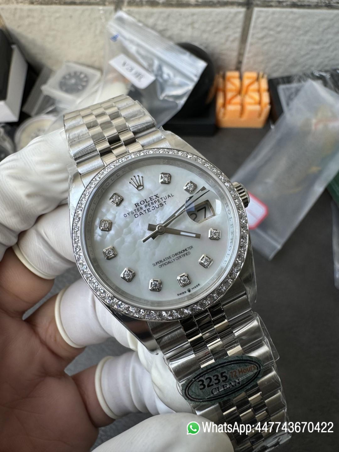 Victory Factory Datejust 36mm M126284RBR 0011 MOP Dial with Diamond Hour Markers Diamonds set Bezel 3235 Movement Jubilee Bracelet 03 Clean Factory Datejust 36mm M126284RBR 0011 MOP Dial with Diamond Hour Markers Diamonds set Bezel 3235 Movement Jubilee Bracelet 03