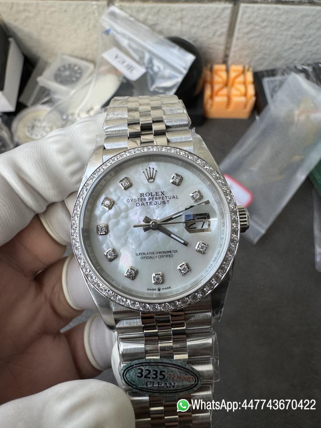 Victory Factory Datejust 36mm M126284RBR 0011 MOP Dial with Diamond Hour Markers Diamonds set Bezel 3235 Movement Jubilee Bracelet 04 Clean Factory Datejust 36mm M126284RBR 0011 MOP Dial with Diamond Hour Markers Diamonds set Bezel 3235 Movement Jubilee Bracelet 04