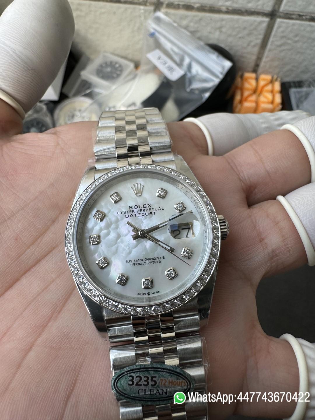 Victory Factory Datejust 36mm M126284RBR 0011 MOP Dial with Diamond Hour Markers Diamonds set Bezel 3235 Movement Jubilee Bracelet 06 Clean Factory Datejust 36mm M126284RBR 0011 MOP Dial with Diamond Hour Markers Diamonds set Bezel 3235 Movement Jubilee Bracelet 06