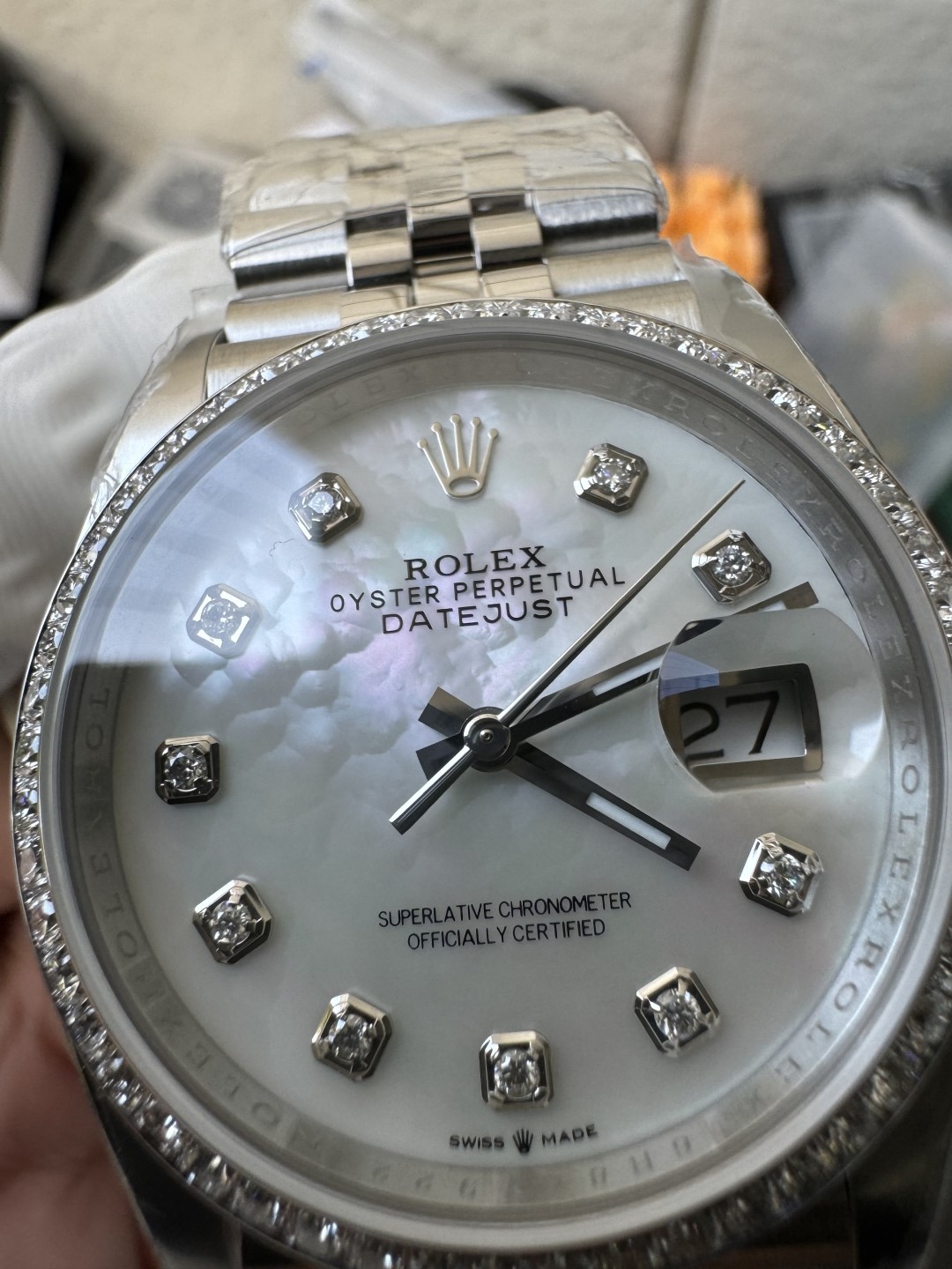 Victory Factory Datejust 36mm M126284RBR 0011 MOP Dial with Diamond Hour Markers Diamonds set Bezel 3235 Movement Jubilee Bracelet 10 Clean Factory Datejust 36mm M126284RBR 0011 MOP Dial with Diamond Hour Markers Diamonds set Bezel 3235 Movement Jubilee Bracelet 10