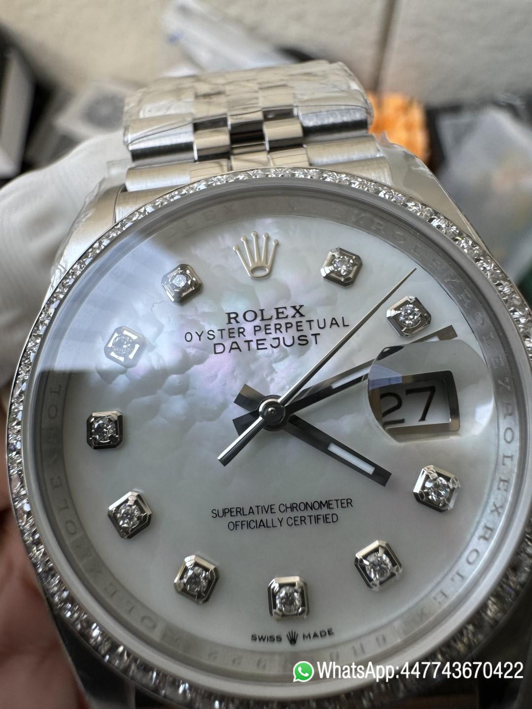 Victory Factory Datejust 36mm M126284RBR 0011 MOP Dial with Diamond Hour Markers Diamonds set Bezel 3235 Movement Jubilee Bracelet 10 Clean Factory Datejust 36mm M126284RBR 0011 MOP Dial with Diamond Hour Markers Diamonds set Bezel 3235 Movement Jubilee Bracelet 10