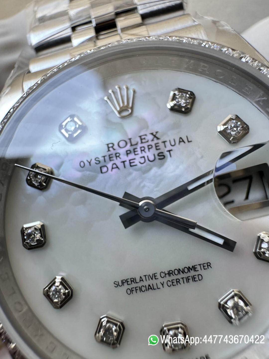 Victory Factory Datejust 36mm M126284RBR 0011 MOP Dial with Diamond Hour Markers Diamonds set Bezel 3235 Movement Jubilee Bracelet 11 Clean Factory Datejust 36mm M126284RBR 0011 MOP Dial with Diamond Hour Markers Diamonds set Bezel 3235 Movement Jubilee Bracelet 11