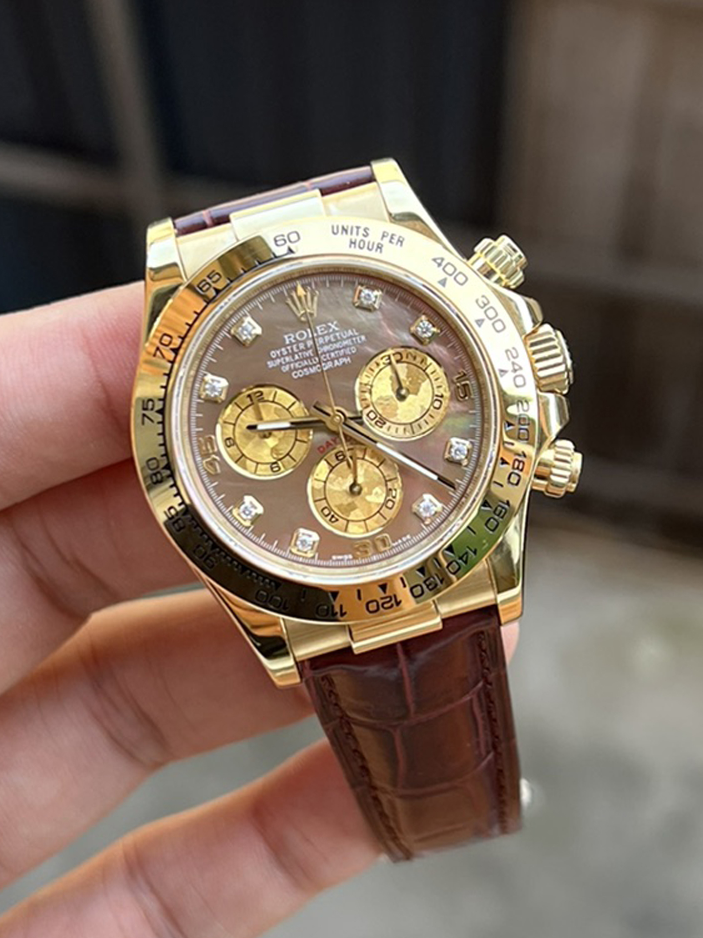 Victory Factory Daytona 116503 Black Mother of Pearl Dial Diamond Hour Markers Yellow Gold Bezel Alligator Strap DD4130 Caliber 03 1 Clean Factory Daytona 116503 Black Mother of Pearl Dial Diamond Hour Markers Yellow Gold Bezel Alligator Strap DD4130 Caliber 03 1