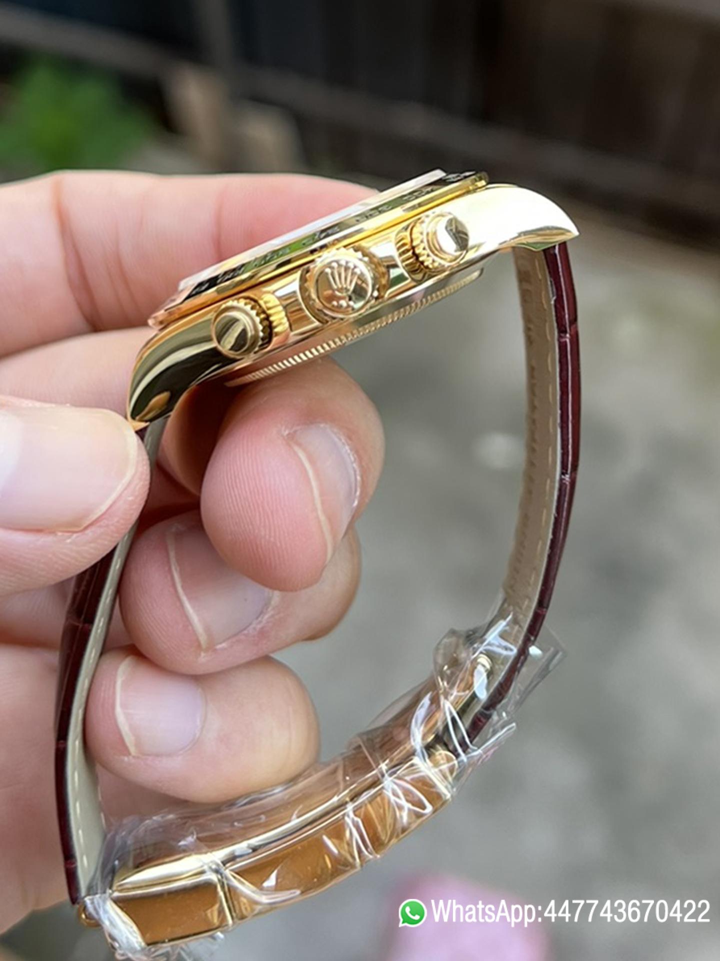 Victory Factory Daytona 116503 Black Mother of Pearl Dial Diamond Hour Markers Yellow Gold Bezel Alligator Strap DD4130 Caliber 06 Clean Factory Daytona 116503 Black Mother of Pearl Dial Diamond Hour Markers Yellow Gold Bezel Alligator Strap DD4130 Caliber 06