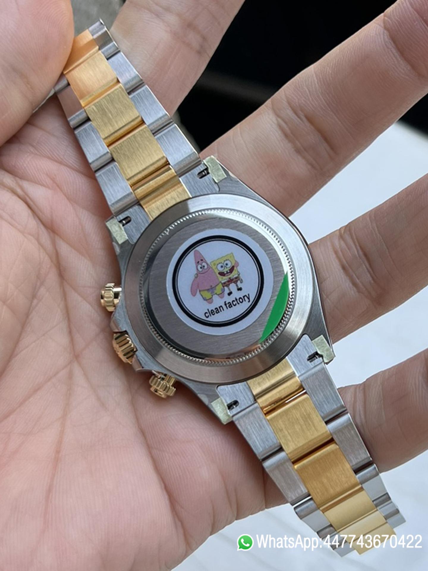 Victory Factory Daytona 116503 Black Mother of Pearl Dial Diamond Hour Markers Yellow Gold Bezel Two Tone Bracelet DD4130 Movement 08 Clean Factory Daytona 116503 Black Mother of Pearl Dial Diamond Hour Markers Yellow Gold Bezel Two Tone Bracelet DD4130 Movement 08