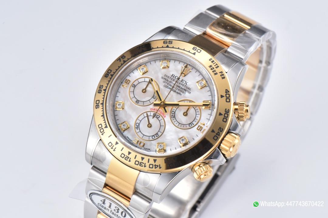 Victory Factory Daytona 116503 White Mother of Pearl Dial Oystersteel and Yellow Gold Material DD4130 Movement 03 Clean Factory Daytona 116503 White Mother of Pearl Dial Oystersteel and Yellow Gold Material DD4130 Movement 03