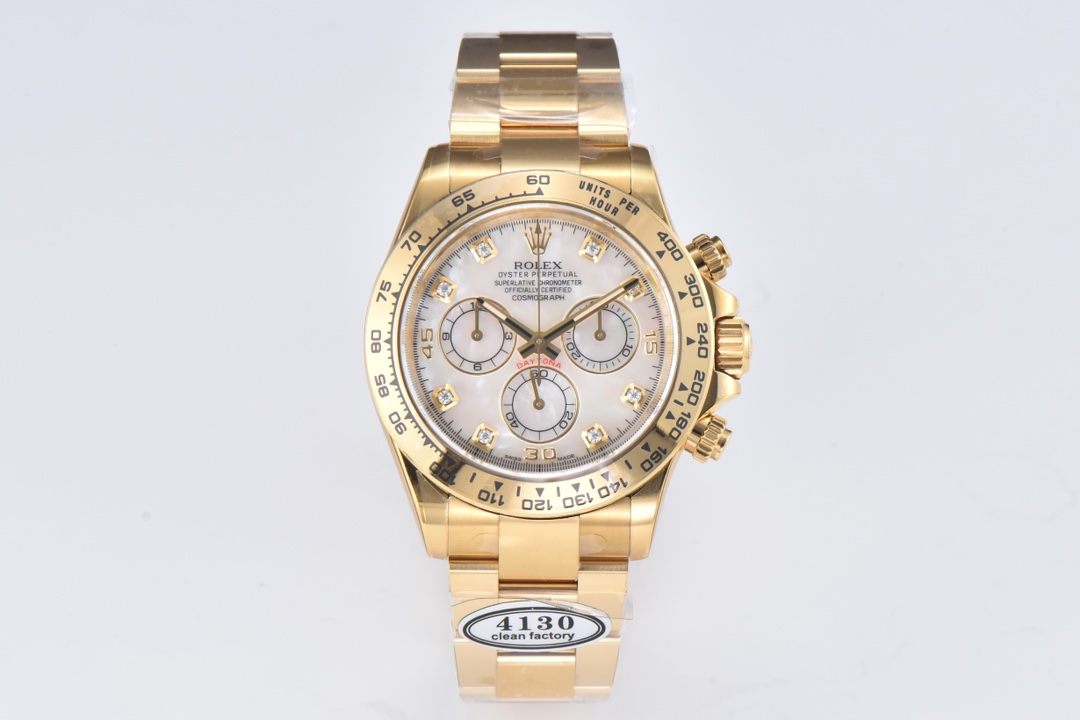 Victory Factory Daytona 116508 White Mother of Pearl Dial Yellow Gold Bezel Yellow Gold Bracelet DD4130 Movement 01 Clean Factory Daytona 116508 White Mother of Pearl Dial Yellow Gold Bezel Yellow Gold Bracelet DD4130 Movement 01