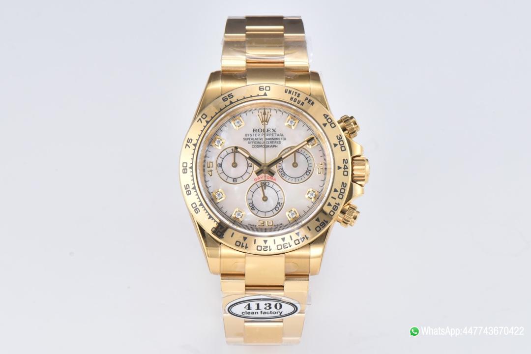 Victory Factory Daytona 116508 White Mother of Pearl Dial Yellow Gold Bezel Yellow Gold Bracelet DD4130 Movement 01 Clean Factory Daytona 116508 White Mother of Pearl Dial Yellow Gold Bezel Yellow Gold Bracelet DD4130 Movement 01
