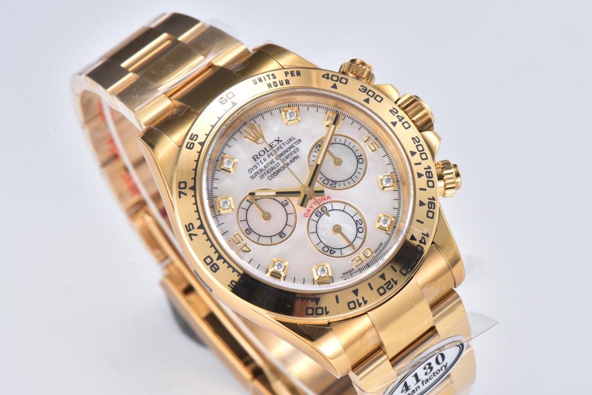 Victory Factory Daytona 116508 White Mother of Pearl Dial Yellow Gold Bezel Yellow Gold Bracelet DD4130 Movement 02 Clean Factory Daytona 116508 White Mother of Pearl Dial Yellow Gold Bezel Yellow Gold Bracelet DD4130 Movement 02