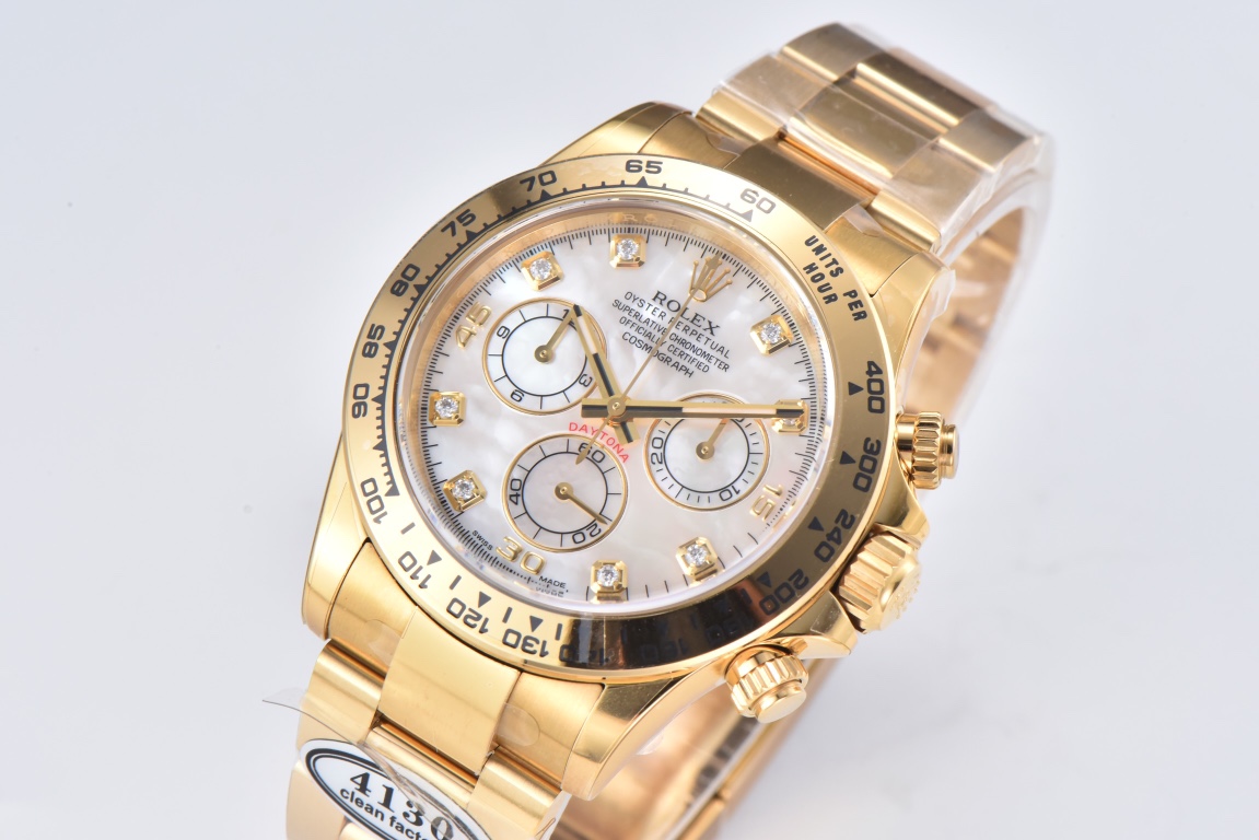 Victory Factory Daytona 116508 White Mother of Pearl Dial Yellow Gold Bezel Yellow Gold Bracelet DD4130 Movement 03 Clean Factory Daytona 116508 White Mother of Pearl Dial Yellow Gold Bezel Yellow Gold Bracelet DD4130 Movement 03
