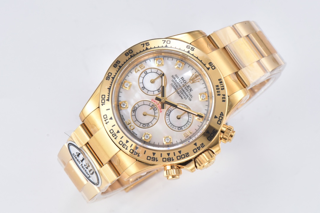 Victory Factory Daytona 116508 White Mother of Pearl Dial Yellow Gold Bezel Yellow Gold Bracelet DD4130 Movement 05 Clean Factory Daytona 116508 White Mother of Pearl Dial Yellow Gold Bezel Yellow Gold Bracelet DD4130 Movement 05