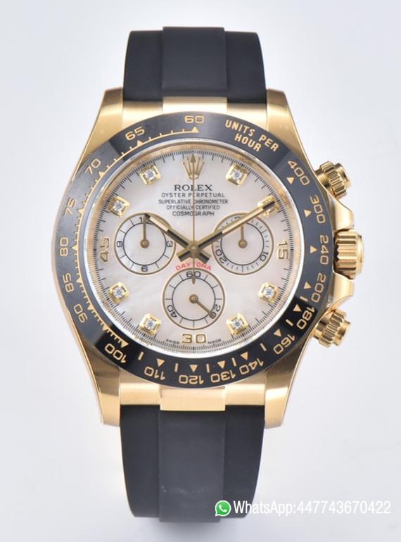 Victory Factory Daytona 116518LN Mother of Pearl Dial with Diamond Hour Markers Yellow Gold Case Oysterflex DD4130 Caliber 00 Clean Factory Daytona 116518LN Mother of Pearl Dial with Diamond Hour Markers Yellow Gold Case Oysterflex DD4130 Caliber 00