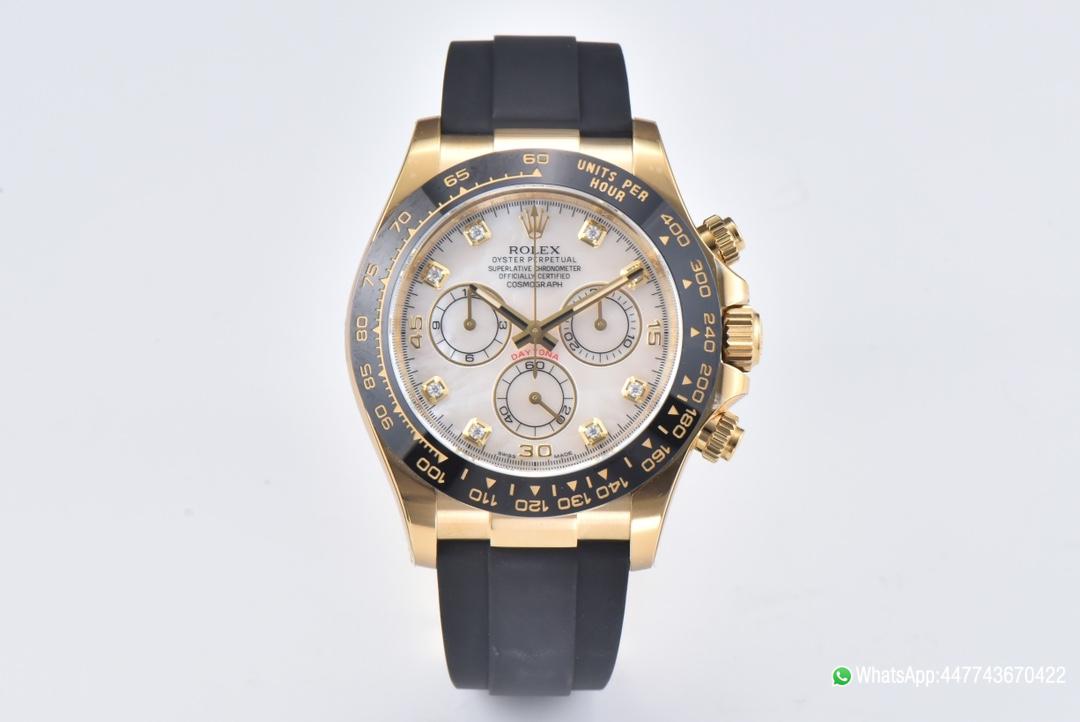 Victory Factory Daytona 116518LN Mother of Pearl Dial with Diamond Hour Markers Yellow Gold Case Oysterflex DD4130 Caliber 01 Clean Factory Daytona 116518LN Mother of Pearl Dial with Diamond Hour Markers Yellow Gold Case Oysterflex DD4130 Caliber 01