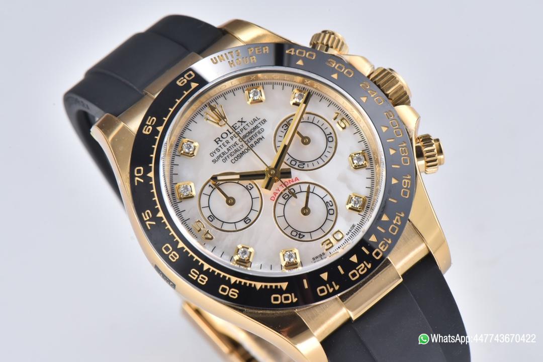 Victory Factory Daytona 116518LN Mother of Pearl Dial with Diamond Hour Markers Yellow Gold Case Oysterflex DD4130 Caliber 03 Clean Factory Daytona 116518LN Mother of Pearl Dial with Diamond Hour Markers Yellow Gold Case Oysterflex DD4130 Caliber 03