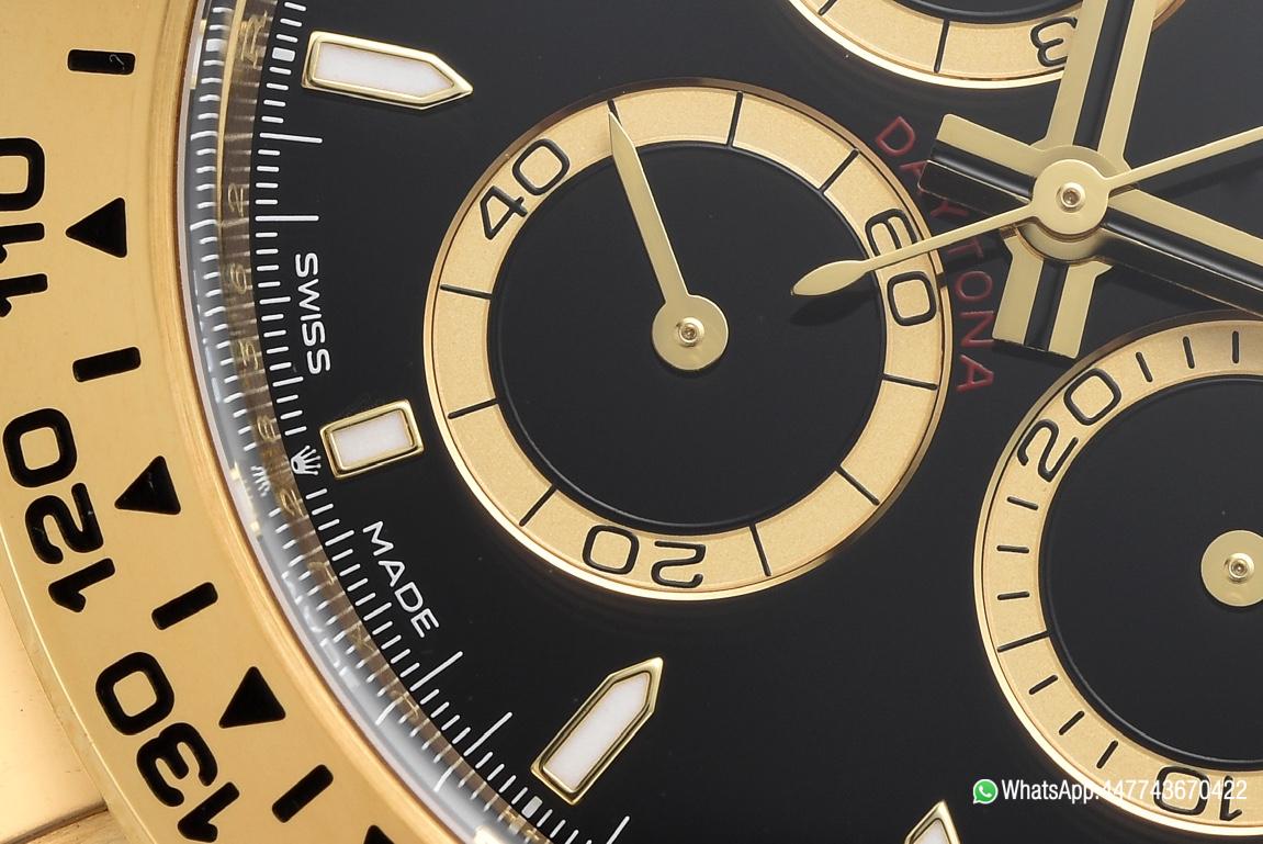 Victory Factory Daytona 126508 Black Dial with Gold Counter Ring Luminous Hour Markers 18K Yellow Gold Plated Band 4131 Movement 05 Clean Factory Daytona 126508 Black Dial with Gold Counter Ring Luminous Hour Markers 18K Yellow Gold Plated Band 4131 Movement 05