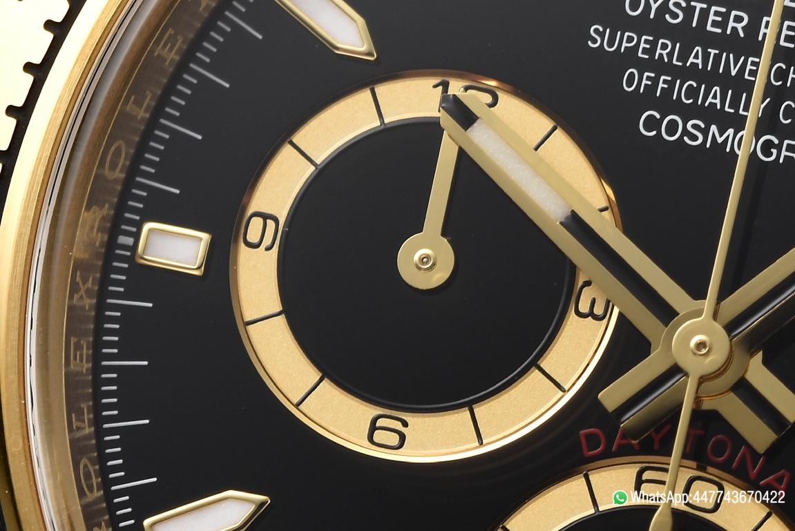 Victory Factory Daytona 126508 Black Dial with Gold Counter Ring Luminous Hour Markers 18K Yellow Gold Plated Band 4131 Movement 06 Clean Factory Daytona 126508 Black Dial with Gold Counter Ring Luminous Hour Markers 18K Yellow Gold Plated Band 4131 Movement 06
