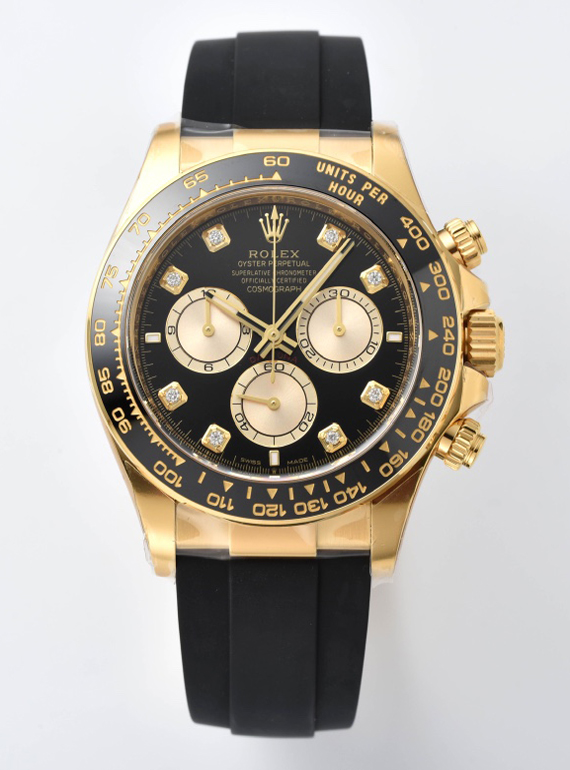 Victory Factory Daytona M126518LN 0006 Yellow Gold Case Black Dial Diamond Hour Markers Gold Counter Rings Oysterflex Strap 4131 Movement 00 Clean Factory Daytona M126518LN 0006 Yellow Gold Case Black Dial Diamond Hour Markers Gold Counter Rings Oysterflex Strap 4131 Movement 00