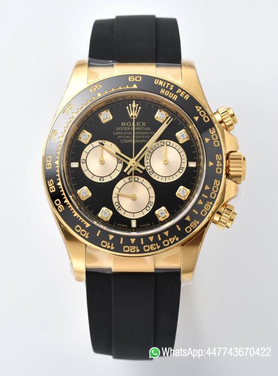 Victory Factory Daytona M126518LN 0006 Yellow Gold Case Black Dial Diamond Hour Markers Gold Counter Rings Oysterflex Strap 4131 Movement 00 Clean Factory Daytona M126518LN 0006 Yellow Gold Case Black Dial Diamond Hour Markers Gold Counter Rings Oysterflex Strap 4131 Movement 00
