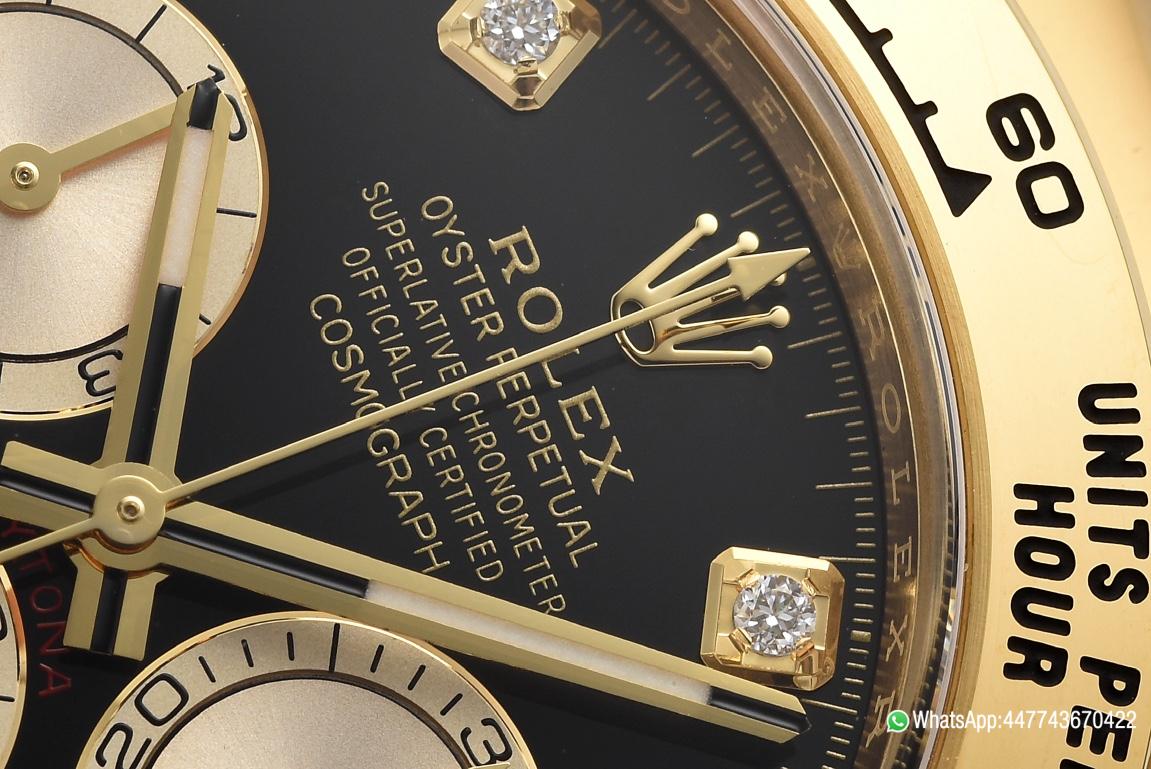 Victory Factory Daytona M126518LN 0006 Yellow Gold Case Black Dial Diamond Hour Markers Gold Counter Rings Oysterflex Strap 4131 Movement 04 Clean Factory Daytona M126518LN 0006 Yellow Gold Case Black Dial Diamond Hour Markers Gold Counter Rings Oysterflex Strap 4131 Movement 04