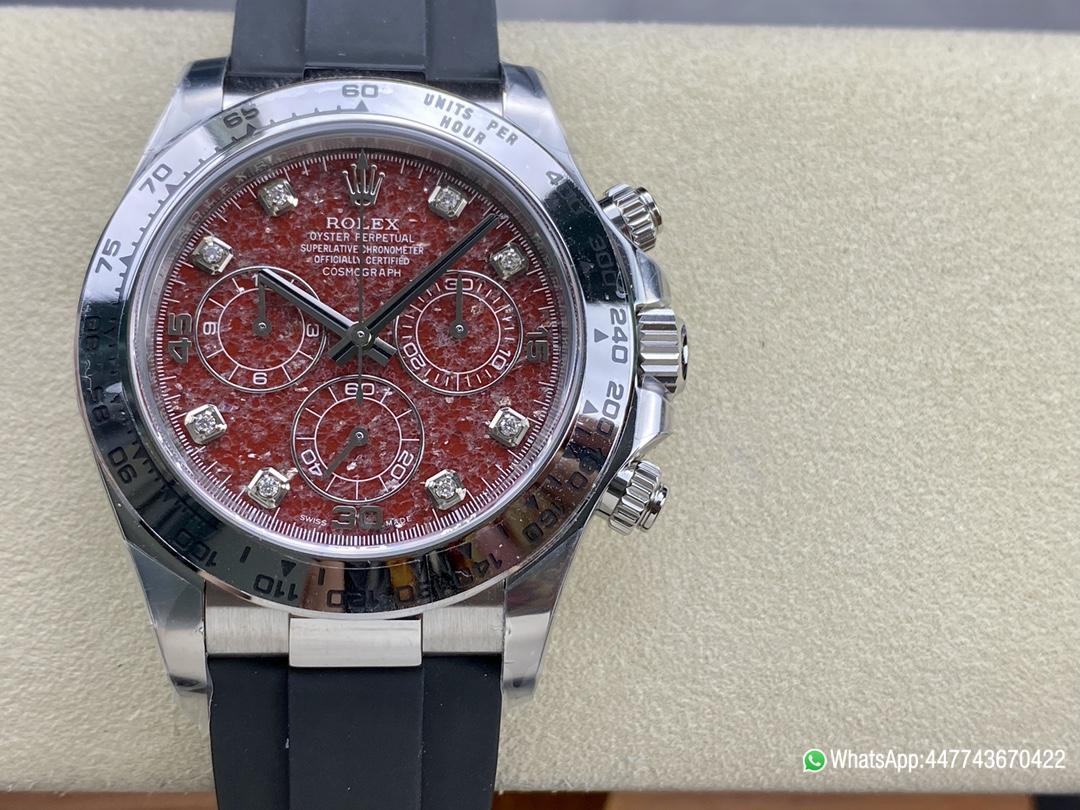 Victory Factory Rolex Daytona 116509 Red Grossular Rubellite Dial Diamonds Index DD4130 Movement Oysterflex Strap 01 Clean Factory Rolex Daytona 116509 Red Grossular Rubellite Dial Diamonds Index DD4130 Movement Oysterflex Strap 01