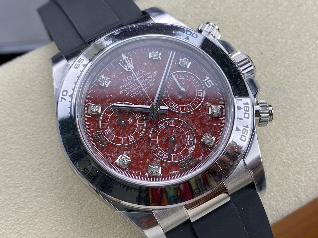 Victory Factory Rolex Daytona 116509 Red Grossular Rubellite Dial Diamonds Index DD4130 Movement Oysterflex Strap 02 Clean Factory Rolex Daytona 116509 Red Grossular Rubellite Dial Diamonds Index DD4130 Movement Oysterflex Strap 02