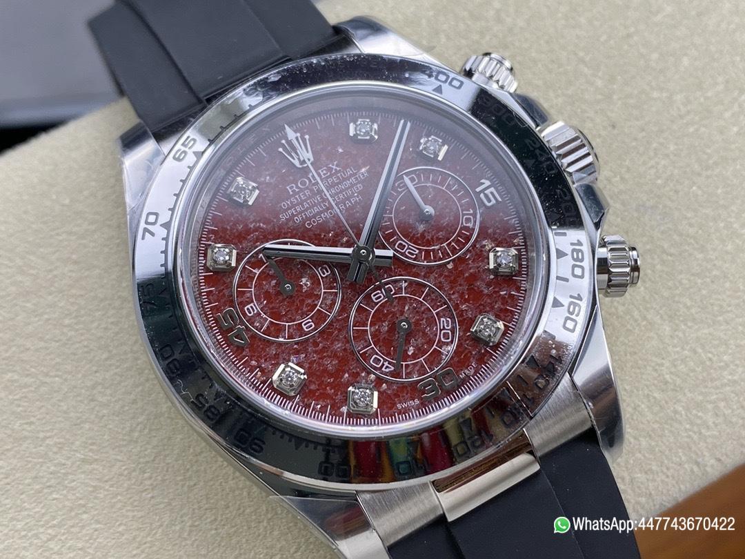Victory Factory Rolex Daytona 116509 Red Grossular Rubellite Dial Diamonds Index DD4130 Movement Oysterflex Strap 02 Clean Factory Rolex Daytona 116509 Red Grossular Rubellite Dial Diamonds Index DD4130 Movement Oysterflex Strap 02