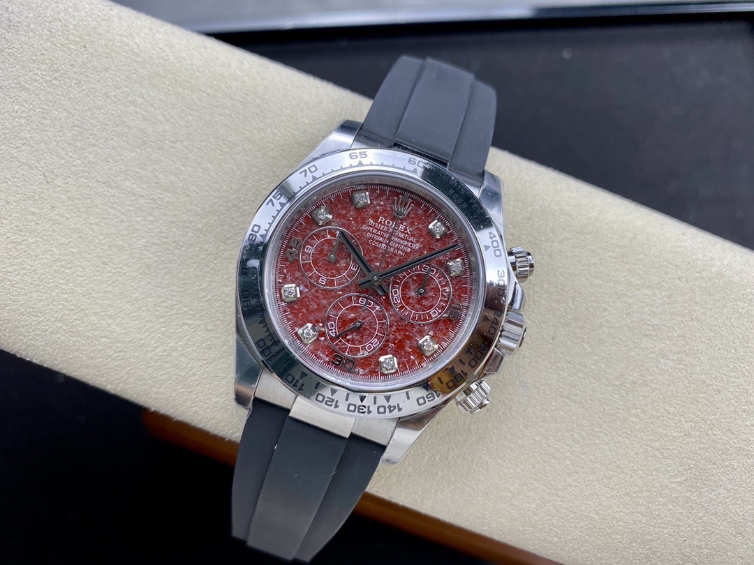 Victory Factory Rolex Daytona 116509 Red Grossular Rubellite Dial Diamonds Index DD4130 Movement Oysterflex Strap 04 Clean Factory Rolex Daytona 116509 Red Grossular Rubellite Dial Diamonds Index DD4130 Movement Oysterflex Strap 04