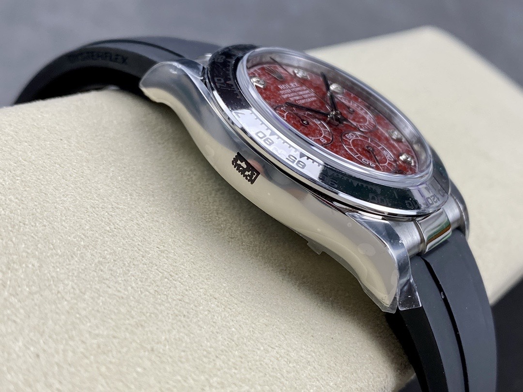 Victory Factory Rolex Daytona 116509 Red Grossular Rubellite Dial Diamonds Index DD4130 Movement Oysterflex Strap 05 Clean Factory Rolex Daytona 116509 Red Grossular Rubellite Dial Diamonds Index DD4130 Movement Oysterflex Strap 05
