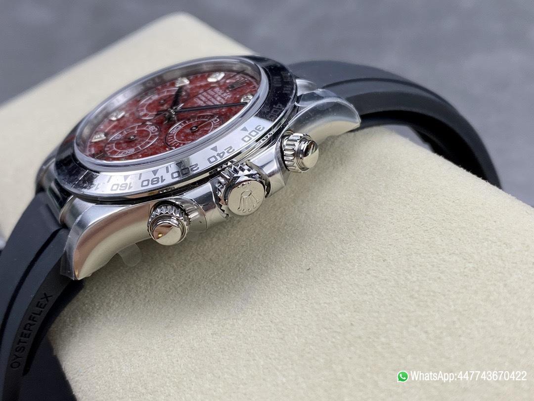 Victory Factory Rolex Daytona 116509 Red Grossular Rubellite Dial Diamonds Index DD4130 Movement Oysterflex Strap 06 Clean Factory Rolex Daytona 116509 Red Grossular Rubellite Dial Diamonds Index DD4130 Movement Oysterflex Strap 06