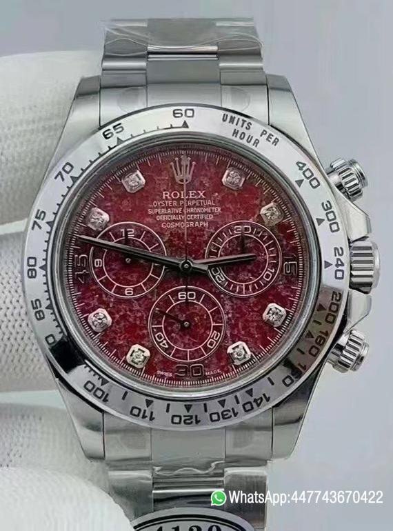 Victory Factory Rolex Daytona 116509 Red Grossular Rubellite Dial Diamonds Index DanDong 4130 SuperClone Movement 00 Clean Factory Rolex Daytona 116509 Red Grossular Rubellite Dial Diamonds Index DanDong 4130 SuperClone Movement 00