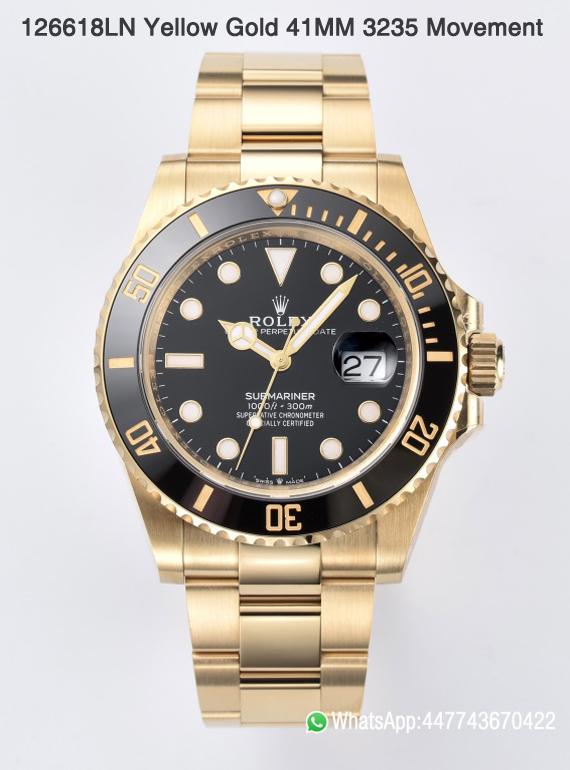 Victory Factory Rolex Submariner 126618LN 41mm Black Dial Ceramic Bezel Full Yellow Gold Plated Case Oyster Bracelet SH3235 Movement 0000 Clean Factory Rolex Submariner 126618LN 41mm Black Dial Ceramic Bezel Full Yellow Gold Plated Case Oyster Bracelet SH3235 Movement 0000