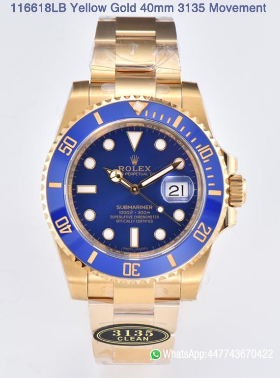 Victory Factory Submariner 116618LB 40mm Blue Dial Ceramic Bezel Full Yellow Gold Case 01 Clean Factory Submariner 116618LB 40mm Blue Dial Ceramic Bezel Full Yellow Gold Case 01