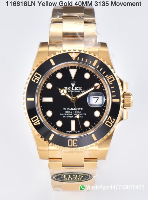 Victory Factory Submariner 116618LN 40mm Black Dial Ceramic Bezel Full Yellow Gold Case 00 Clean Factory Submariner 116618LN 40mm Black Dial Ceramic Bezel Full Yellow Gold Case 00