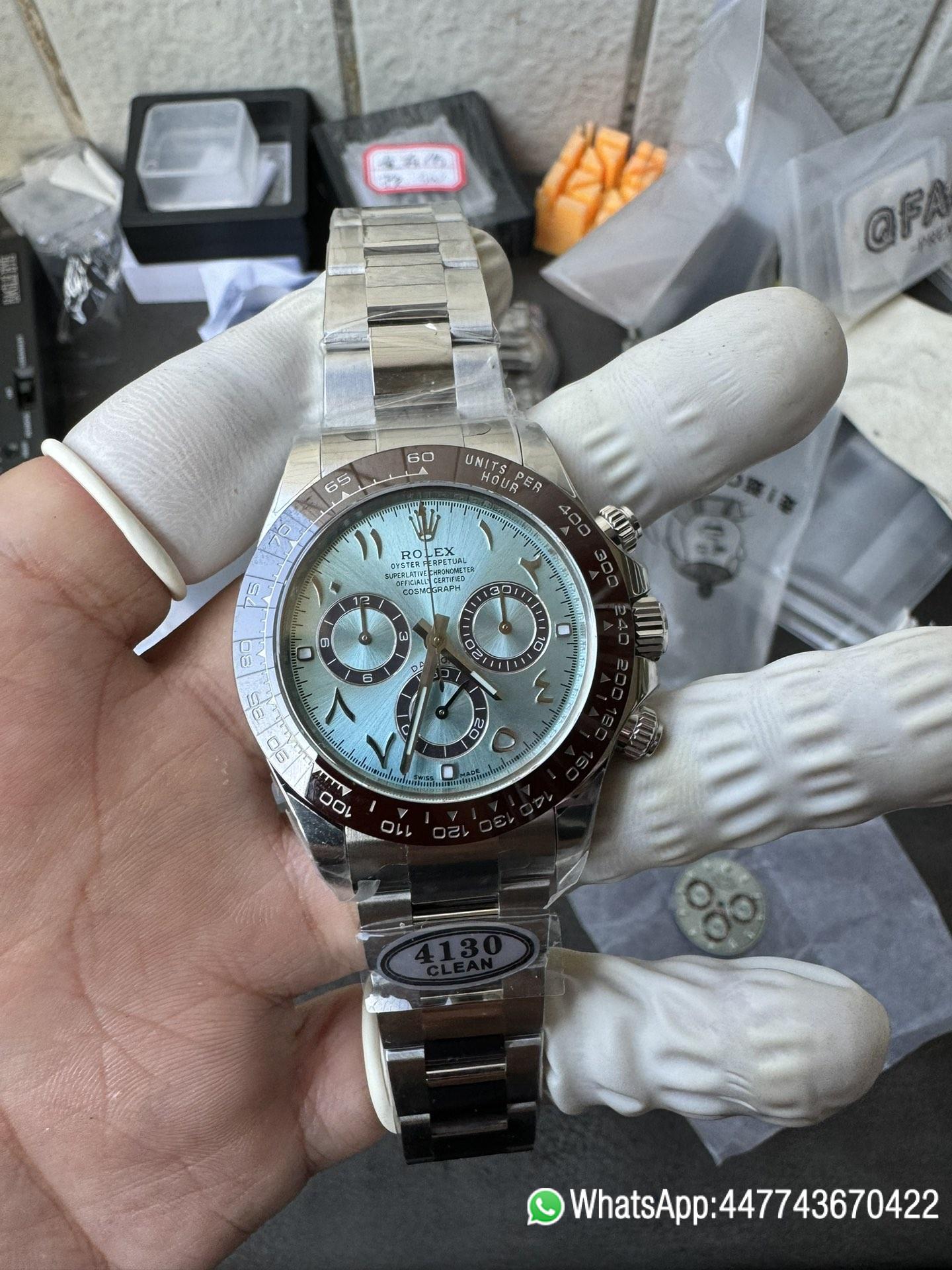 Victory Factory Watch Daytona 116506 Ice Blue Dial Arabic Hour Markers 904L Steel Case Bracelet DD4130 Movement 01 Clean Factory Watch Daytona 116506 Ice Blue Dial Arabic Hour Markers 904L Steel Case Bracelet DD4130 Movement 01