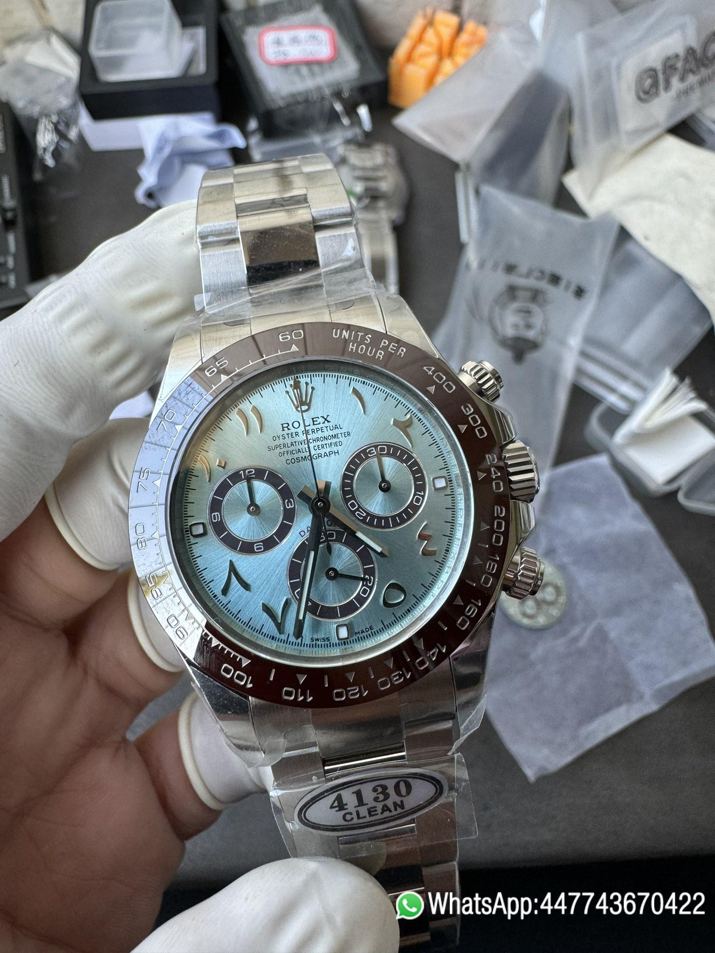 Victory Factory Watch Daytona 116506 Ice Blue Dial Arabic Hour Markers 904L Steel Case Bracelet DD4130 Movement 02 Clean Factory Watch Daytona 116506 Ice Blue Dial Arabic Hour Markers 904L Steel Case Bracelet DD4130 Movement 02
