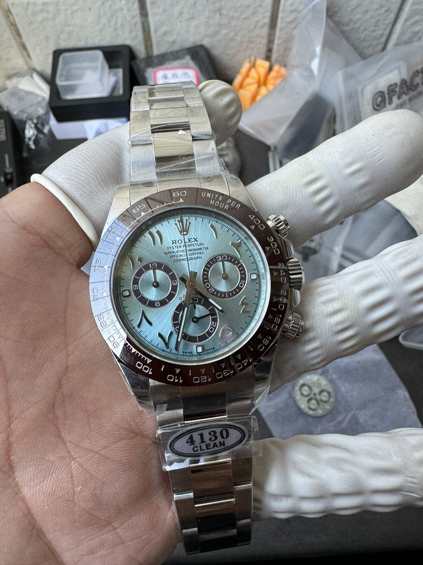 Victory Factory Watch Daytona 116506 Ice Blue Dial Arabic Hour Markers 904L Steel Case Bracelet DD4130 Movement 03 Clean Factory Watch Daytona 116506 Ice Blue Dial Arabic Hour Markers 904L Steel Case Bracelet DD4130 Movement 03