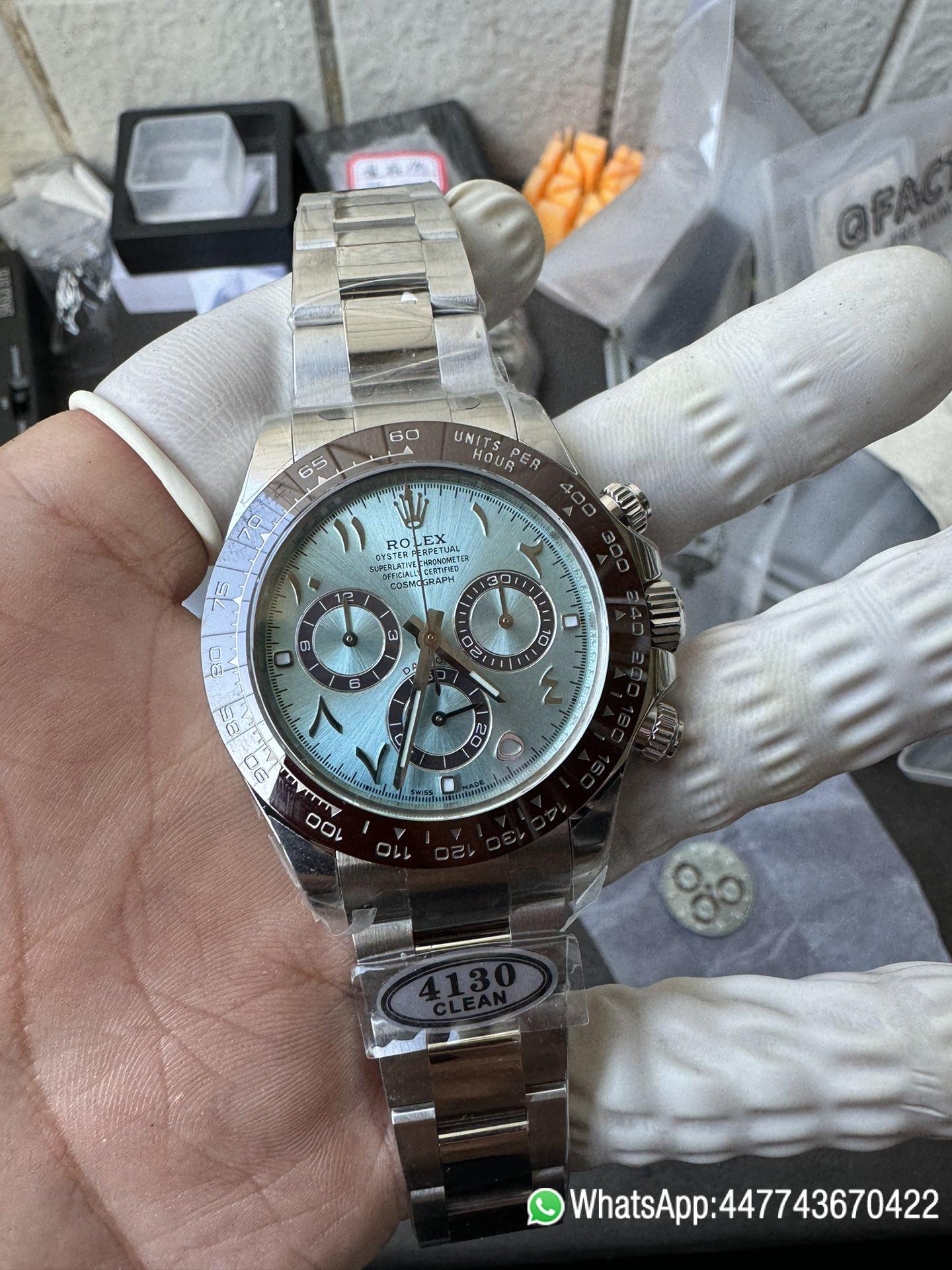 Victory Factory Watch Daytona 116506 Ice Blue Dial Arabic Hour Markers 904L Steel Case Bracelet DD4130 Movement 03 Clean Factory Watch Daytona 116506 Ice Blue Dial Arabic Hour Markers 904L Steel Case Bracelet DD4130 Movement 03