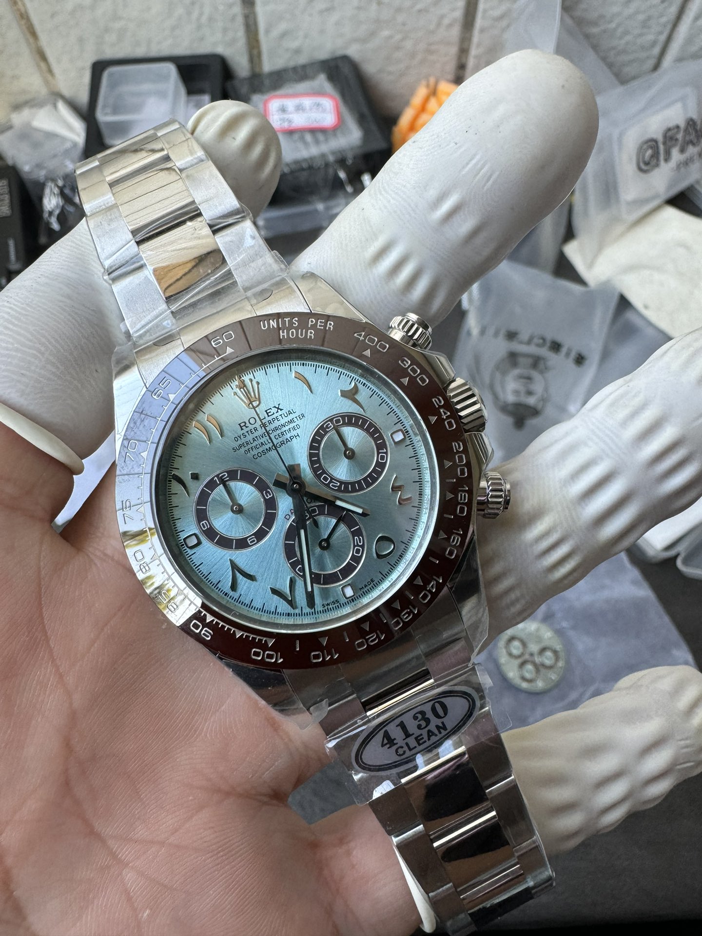 Victory Factory Watch Daytona 116506 Ice Blue Dial Arabic Hour Markers 904L Steel Case Bracelet DD4130 Movement 04 Clean Factory Watch Daytona 116506 Ice Blue Dial Arabic Hour Markers 904L Steel Case Bracelet DD4130 Movement 04