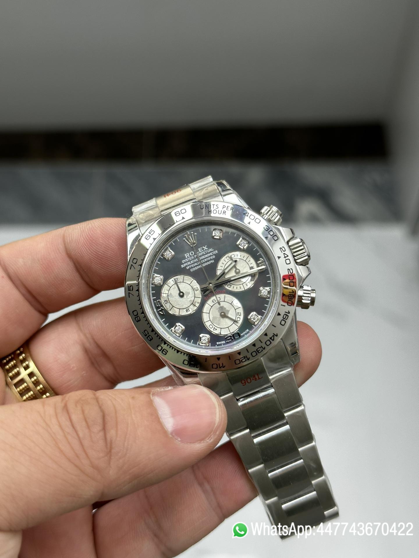 Victory Factory Watch Daytona 116509 Black Mother of Pearl Dial Diamond Hors Markers SuperClone 4130 Movement 02 Clean Factory Watch Daytona 116509 Black Mother of Pearl Dial Diamond Hors Markers SuperClone 4130 Movement 02